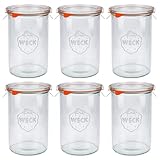 Flaschenland - 6x WECK 1000ml Sturzglas, Einmachglas Komplett-Set inkl. Deckel, Klammern und Gummidichtung | Ideal als Vorratsglas, Marmeladenglas, Konservenglas oder Dessertglas | Made in Germany