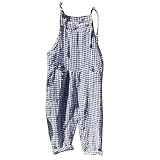 Gestreifter Damen-Jumpsuit aus Leinen, lockere Passform, verstellbarer Riemen, ärmellos, Harems-Overall, weite Bein-Latzhose, dunkelblau, M