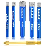 Surfou Diamantbohrer, Fliesenbohrer Set tlg. 5, 6, 8, 10, 12 mm Feinsteinzeug Diamant Fliesen Bohrer und 6mm Metall Bohren, Glasbohrer für Keramik Granit, Glas, Porzellan, Mauerwerk, Marmor