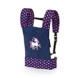 Bayer Design 62254AA Puppentrage EasyCarry, Tragegurt, tragbar Vorne und Hinten, Tragesitz, Puppenzubehör, Kuscheltier u. Puppen, blau mit Einhorn, 46 cm