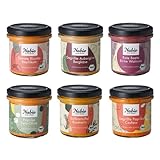 NABIO | Mediterrane Aufstriche und Dips nehmen dich mit auf eine Reise auf die Vorspeisenteller des Südens. 3 x veganer Aufstrich, 3 x vegetarischer Aufstrich (6 x 135g)