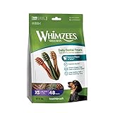 WHIMZEES Zahnbürste XS, 48 Stück – Größe XS, Kaustangen für sehr kleine Hunde, Getreidefrei, Natürlich, ohne Zuckerzusatz