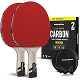 PRO-SPIN Tischtennisschläger - Carbon Profischläger, Überlegener Präzision, Spin - Profi-Obergummi, 2,0mm Schwammstärke, Schutzhülle - Premiumprodukt, herausragende Leistung (2er-Pack, Rot)