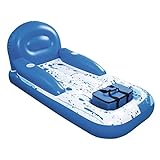 QILIN Breeze Raft, aufblasbarer Pool-Schwimmstuhl mit Getränkehalter, Rückenlehne und Eiskübel, Pool-Float-Lounge-Liege für Einzelperson, 91' × 42', Blau-Weiß