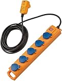Brennenstuhl Super-Solid SL 554 FI Outdoor Steckdosenleiste für den ständigen Einsatz im Freien (5-Fach, 5m, mit Schalter und FI-Stecker, IP54) und Personenschutz-Adapter BDI-A 2 30 (230V)