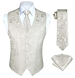 HISDERN Hochzeitswesten für Herren Herren Paisley Westen Floral Jacquard Krawatte Einstecktuch Einstecktuch Hochzeit Business Fit Weste Anzug Set L