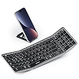 seenda Faltbare Bluetooth Tastatur mit Nummernblock und Handyhalterung, Aufladbare Kabellose Klappbare Tastatur mit 3 Kanäle für Windows iOS Android Mac Smartphone Tablet Laptop PC - Schwarz, QWERTZ