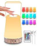 DJLLA Night lamp Nachttischlampe Touch Dimmbar, LED Nachtlicht Kinder mit Touch-Funktion und Fernbedienung, 13 Farben RGB Farbwechsel, 3 Modi, USB Aufladbar und Tragbar, Schlafzimmer Party Bar