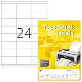 TopStick 8737 Universal Etiketten, 100 Blatt, 70 x 35 mm, 24 pro A4 Bogen, 2400 Stück, selbstklebend, bedruckbar, matt, blanko Papier Klebeetiketten Aufkleber, weiß