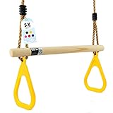 Trapez Schaukel Garten | Kinderschaukel Outdoor Indoor | Höhenverstellbar & rutschfest | Schaukelsitz - Schaukelbrett - Brettschaukel | robuste Schaukel mit Holzstange & Kunststoffringen