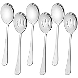 6-teilige Servierlöffel Set 22cm, beinhaltet 3 Servierlöffel und 3 geschlitzte Löffel, Edelstahl Buffet Bankett Löffel, große Löffel Utensilien Besteck Set