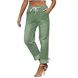 Yowablo Jeans Damen lose Harun Hosen lose Taille lässige gerade Hosen Kurze Jeanshosen Damen (Green, XXL)