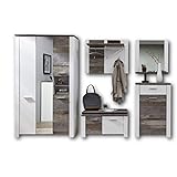 MATEO Garderoben Set in Weiß mit Driftwood Optik - Moderne Flurgarderobe für Ihren Eingangsbereich - 301 x 198 x 39 cm (B/H/T)