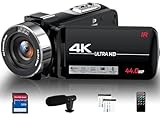 Videokamera Camcorder 4K, 44 MP Vlogging Kamera für YouTube, 18X Digitaler Zoom 3,0-Zoll-IPS-Bildschirm Camera, IR Nachtsicht Webcam Videokemera mit Mikrofon, Fernbedienung, 2 Akkus und 32GB SD Karte