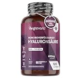 Hyaluron Kapseln - 600mg pro Kapsel - 120 vegane Hyaluronsäure Kapseln - 4 Monate Vorrat - Niedrige Molekülgröße (500-700 KDA) - Hyaluronic Acid - Alternative zu Seren & Tabletten - WeightWorld