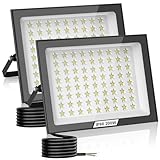 Hondony 2 Stück 200W LED Strahler Außen, 6500K LED Fluter Flutlicht, IP66 Wasserfest Scheinwerfer Aussenstrahler, tageslichtweiße Wasserdicht Außenstrahler für Garten, Innenhöfe, Garage