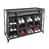 relaxdays Camping Schuhregal, 16 Fächer, Stoffschuhschrank mit Vorhang, HxBxT: 65 x 84 x 37 cm, Campingschrank, grau