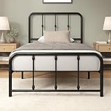 Zinus Florence Bett 90x200 cm – 35 cm hoch – Metallbettgestell mit Kopf- und Fußteil – Bett mit Lattenrost – Bettgestell im Vintage-Design – Stauraum unter dem Bett – Schwarz