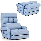 RELAX4LIFE Klappsofa klappbar, Bodensofa Schlaf- & Liegefunktion, Einzelsofa mit Armlehne & Rückenkissen, Klappsessel verstellbar, Bodenstuhlsofa gepolstert, Liegesessel Haus & Büro (blau)