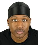 Roman-T Premium Silky Satin Durag - Headwrap - Long, Wide Tails (Black)