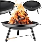 tectake® Feuerschale groß 70 x 59,5 x 28,5 cm, aus Stahl, Terrassenfeuer mit Schürhaken, Dreibein Feuerstelle für draußen, Camping Grill Lagerfeuer für Garten, Terrassenofen, Feuerstelle Outdoor