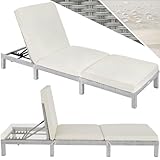 tectake® Polyrattan Sonnenliege mit 6-Fach höhenverstellbarer Rückenlehne, Outdoor Daybed mit bequemer Polsterauflage, Gartenliege Rattan für drinnen und draußen, pflegeleicht und stabil - hellgrau