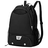 Vmokki Sporttasche Turnbeutel mit Ballfach, Schuhfach, Nassfach, Sport Basketball Rucksack mit Kordelzug Wasserdicht Leicht Damen Herren (Schwarz)