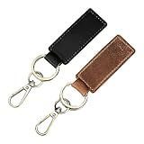 HAOXYO 2 Stück Auto Schlüsselanhänger Leder, Universell für Damen und Herren, Mit Gürtelschlaufe Autozubehör (Schwarz und Braun)