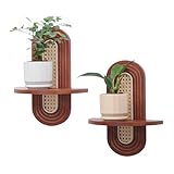 Cvoepobey Kleine Pflanzen Bild Ledge Wand Rattan Regal Set 2, Boho Rustikale Schwimmende Regale Wandmontage Dekoration