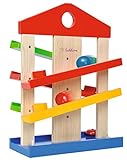 Eichhorn 100002025 Kugelbahn-Haus, 4-teilig, bunte Rollbahn aus Holz mit Glocke und drei Kugeln Lindenholz, Motorikspielzeug für Kinder ab 1 Jahr, Größe: 25 x 34 cm