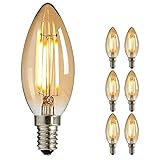 LED Edison Glühbirne E14, NUODIFAN 6x Vintage Kleine LED Kerze Birne Antike Lampe (Warmweiß 4W 2700K Amber Glas) Dekorative Retro Glühbirne Ideal für Kronleuchter Hänge Kristalllampe (6 Stück)