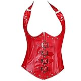 E-girl Damen Große Größen Schnürt Sich Corsage Korsett Faux Leder Top Korsett Stahl entbeint,C500,Rot,XL