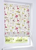 Buntes Ösenrollo Safari, Kinderraffrollo mit Tiermotiv, lichtfilternd und Blickdicht in der Größe 45 x 130 cm
