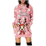 Weihnachtskleid FüR Damen - Sweatshirt Kleid Langarm Weihnachtsfrauen KostüM Damen Dress Slim Fit A-Linie Midikleid Sweatshirt Kleid Schneeflocke/Schneemann Druck Warm Halten Chrismas Kleid