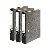 Original Falken 3er Pack Recycling-Ordner Wolkenmarmor. Made in Germany. 5 cm breit DIN A4 schwarzer Rücken Ringordner Aktenordner Briefordner Büroordner Pappordner CO2-Neutral Blauer Engel