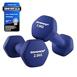 SONGMICS 2er-Set Hanteln, 2 x 2,5 kg rutschfeste Gymnastikhantel mit matter Beschichtung aus Neopren, Krafttraining, zu Hause, Fitnessstudio blau SYL65BU