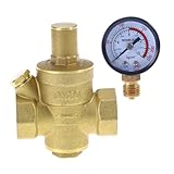 Garneck Messing Wasser Druckminderer Ventil mit Manometer Einstellbarer Wasserdruckregler für Hauswasserleitung Robuste Bauweise Geeignet für Wasserfilter Solarthermie und Gasheizung