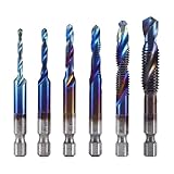 QUXVUIS 6er Pack Kombinations Gewindebohrer Set mit HSS Sechskantschaft und Schnellwechselsystem, inklusive M3, M4, M5, M6, M8 und M10 Gewindebohrern. Blau beschichtet.