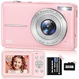 Digitalkamera Fotokamera HD 1080P 44MP, Fotoapparat mit 32GB Speicherkarte, Wiederaufladbare Kamera fotokamera mit 16X Digitalzoom digicam für Kinder, Erwachsene, Mädchen, Jungen(Rosa)