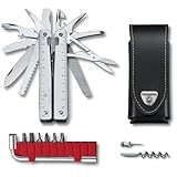 Victorinox Multifunktionstool, Swiss Tool X Plus, Taschen Werkzeug, 38 Funktionen, Kombi-Spitzzange, Feststellklinge, Leder-Etui