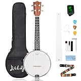 Mulucky Banjolele, 4 Saiten, Banjo-Ukulele, Konzert-Größe, 58,9 cm, geschlossener Massivholzrücken, Anfänger-Set mit Halsstab, Gigbag, Stimmgerät, Saitengurt, Plektren - BU806