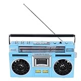 Tragbarer Kassettenspieler-Boombox, Retro-Bluetooth-Kassettenrekorder mit Stereolautsprecher, 4-Band-MW-FM-SW1-SW2-Radio, Batteriebetrieben, USB/TF-Kartenspieler, LED-Anzeige