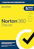 Norton 360 Deluxe, 2023 Ready, Antivirus-Software für 5 Geräte mit automatischer Erneuerung – inklusive VPN, PC Cloud Backup & Dark Web Monitoring [Schlüsselkarte]