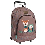 PERLETTI Ökologischer Kinderrucksack mit Rollen und Waldtieren - Kinder Trolley aus Recyceltem Kunststoff mit Rädern - Kindergarten Schulranzen Trolleytasche - 36x25x15 cm Eco (Rehkitz und Eule)