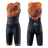 MY KILOMETRE Herren Triathlonanzug Ärmelloser Einteiler Triathlon Anzug Schnelltrocknend Atmungsaktiv mit Rückentasche für Rennen und Training UPF 50+ （Orang XL）