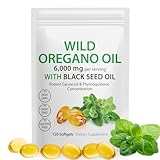 Oregano öl mit Schwarzkümmelöl, 120 Softgels - 2 in 1 6000mg Oreganoöl, 300mg Oregano Kräuterergänzung