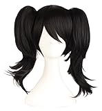 MapofBeauty 22'/55cm Kurz Haar und 2 Pferdeschwanz Schöne Mädchen Cosplay Perücke Komplett-Set 3 tlg (Schwarz)