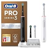 Oral-B Pro Series 3 Plus Edition Doppelpack Elektrische Zahnbürste, 4 Aufsteckbürsten, mit visueller 360° Andruckkontrolle für Zahnpflege, recycelbare Verpackung, Designed by Braun, schwarz/weiß