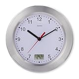 Hama Badezimmeruhr (Baduhr mit Saugnapf, Uhr mit Thermometer, Wanduhr ohne Tickgeräusche, analog, Quarzuhr, analoge Zeitanzeige, digitale Temperaturanzeige, ohne Bohren, feuchtigkeitsgeschützt) silber
