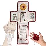 Gebetskreuz aus Stoff mit Kruzifix & Marien- und Heiligenmedaille – Tragbares Christliches Kreuz für Zuhause & Reise, Katholische und Christliche Geschenke, Geschenk zur Taufe, Kommunion & Firmung